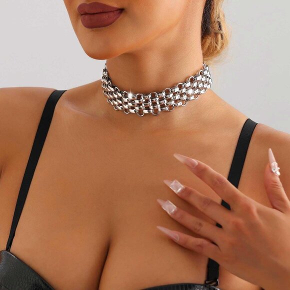 Choker Necklaces Set Chunky Punk Necklace Cuban Link Thick Necklace Jewelry 2 Pc - Picture 4 of 7